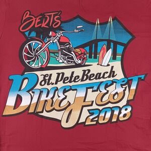 LAT Apparel Bert's St Pete Beach Bike Fest 2018 Maroon V-Neck 3/4 Sleeve Shirt M